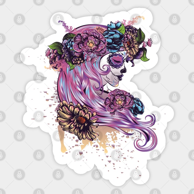 Sugar Skull Girl in Flower Crown Sticker by AnnArtshock